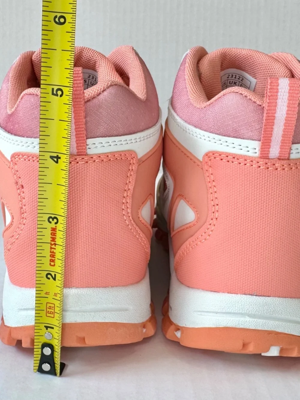 R Cord Hiking Boots/Big Kids/High Top/Drawstring/Peach & White/Waterproof/Sz 5